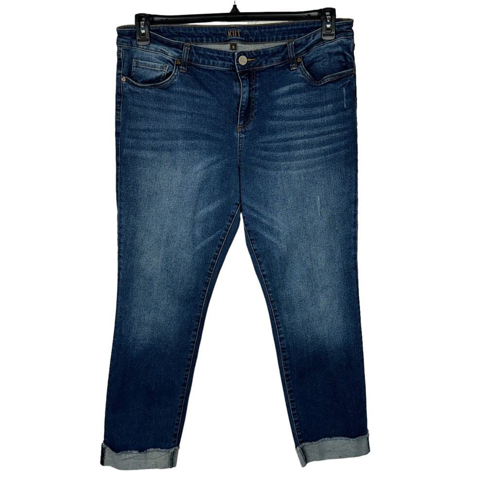Kut From the Kloth SZ 16 Cuffed Jeans Stretch Mid-Rise Distressed Whiskered Blue